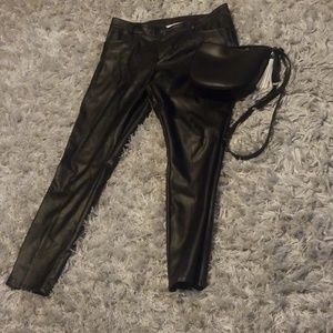Fox leather black pants